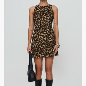 Sleeveless Leopard Print Mini Dress in Brown